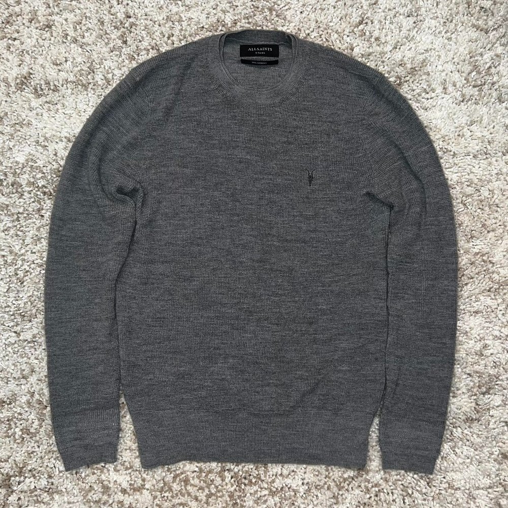 All Saints 100% Merino Wool Sweater Grey/Gray Marl XS/S